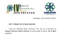 Empresa paranaense foi vencedora, na Categoria Empresa Pública Eficiente, da 5ª edição do prêmio Top of Mind da Universidade Estadual do Paraná (Unespar – campus Paranaguá) 
